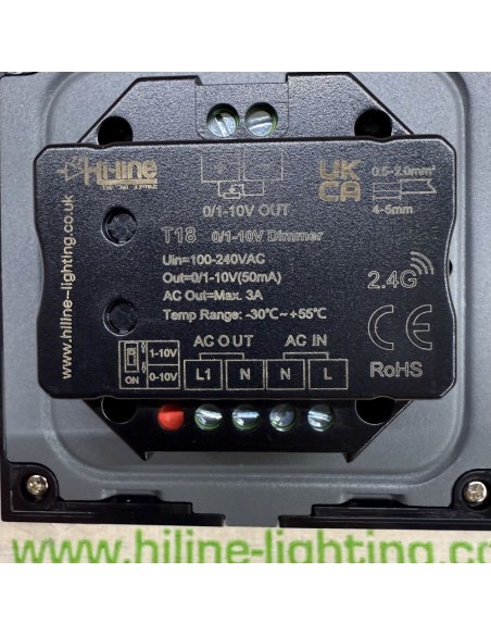 T18 Black glass Touch Panel 0/1-10V Dimmer | RF 2.4GHz | AC 100-240V