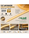 Cut anywhere COB LED strip lights, 3000K warm white, 10m reel with no fixed cut points