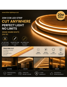 Cut Anywhere COB LED Strip 720 LEDs/m – 3000K Warm White 20m