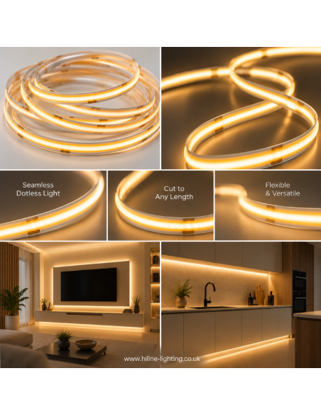 24V 5mm COB LED Strip – 10m Roll – 320 LEDs/m – 3000K Warm White – IP00