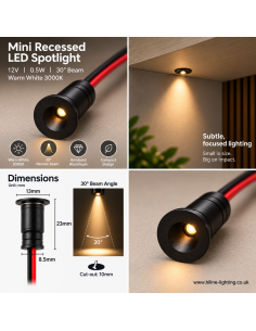 Black 30 Degree Mini Spot 3000K Warm White Narrow Beam Lit 2