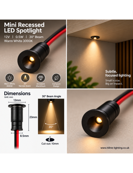 Schwarzer 30 Grad Mini LED Spot 12V 3000K Warmweiss 23mm