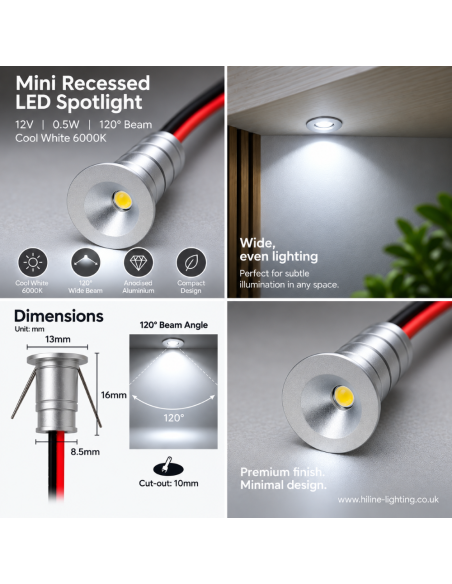 6000K Kaltweiss Mini LED Einbaustrahler 12V Silber 10mm Spot