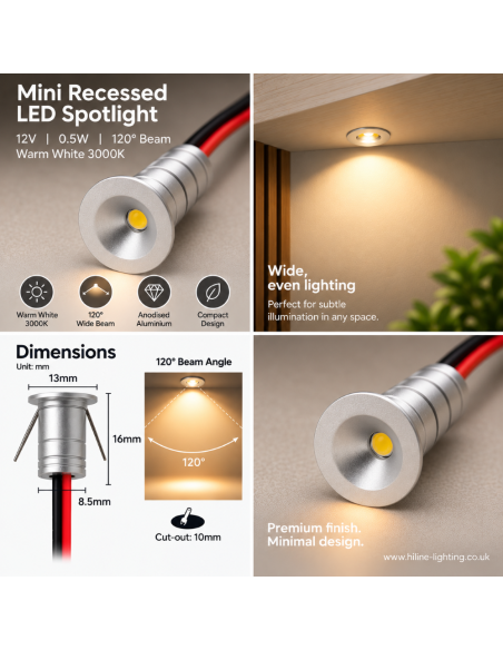Tiny 10mm Recessed LED Spot Silver 12V 3000K Warm White