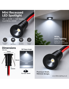 Schwarzer Mini LED Einbaustrahler 12V 6000K Kaltweiss 120 Grad