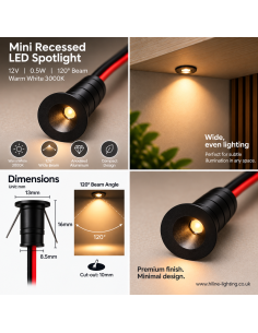 Black Mini Recessed LED Spot 12V 3000K Warm White 120 Degree