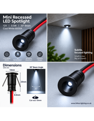 Schwarzer 30 Grad Mini LED Spot 12V 6000K Kaltweiss 23mm