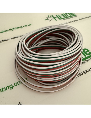 22 AWG Three Core LED Strip Cable 10m Roll Red White Green