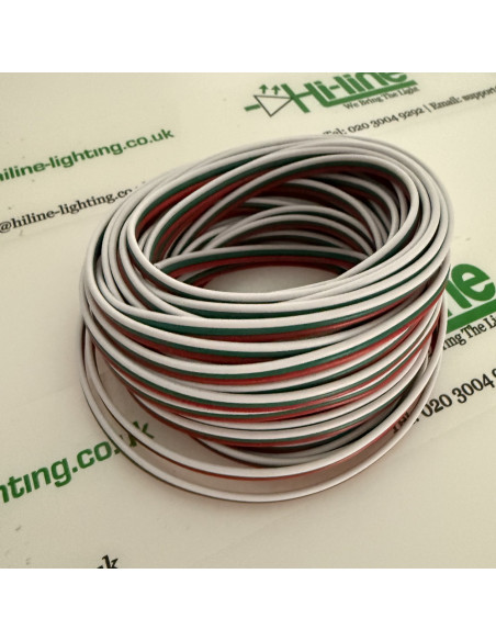 22 AWG Three Core LED Strip Cable 10m Roll Red White Green
