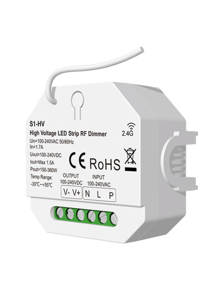 HL-S1-HV High Voltage LED Strip RF Dimmer 100-240V Front