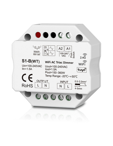 HL-S1-B(WT) WiFi RF Push AC Triac Dimmer Front