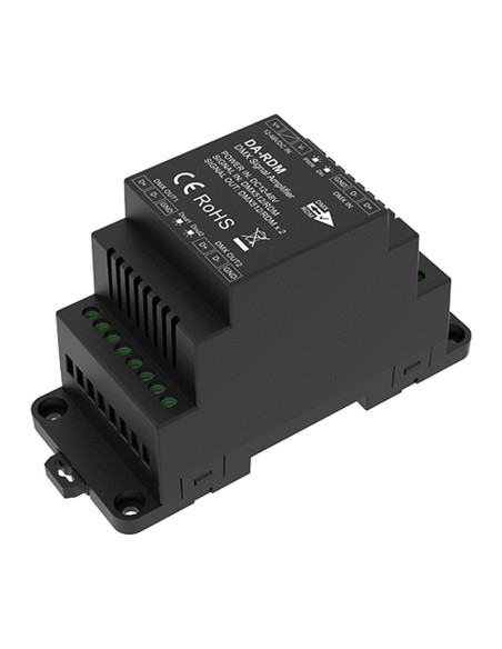 HL-DA-RDM Black DIN-Rail DMX RDM Amplifier 12-48V