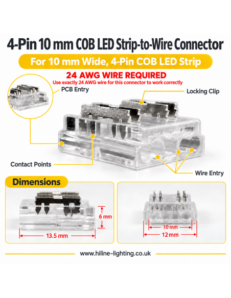 10mm 4-Pin COB Strip to Wire Connector