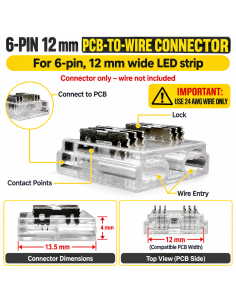 12mm 6-Pin COB RGB+TW Strip to Wire Connector | Sold...
