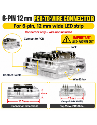 12mm 6-Pin COB RGB+TW Strip to Wire Connector |...