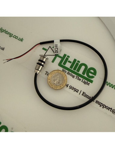 Edelstahl 12mm Einbau-LED-Spot 24V Groesse gegen Ein Pfund