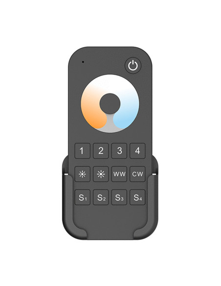 Black RT7 remote seated in the wall holder