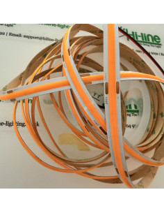 24V amber COB LED strip cut marks and solder pads