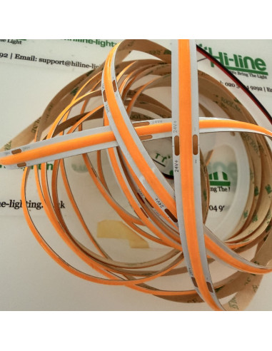 24V amber COB LED strip cut marks and solder pads