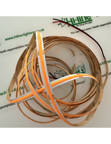 Amber COB LED-Streifen 24V offene Rolle und Anschlussadern