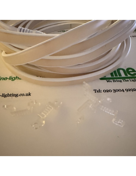 Clear mounting clips supplied with the COB neon