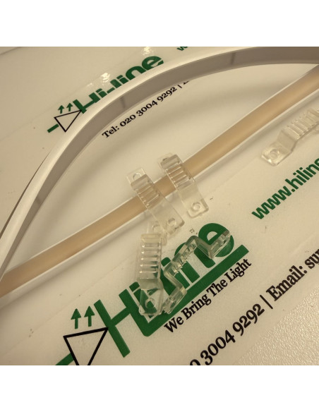COB neon sleeve beside the clear fixing clips