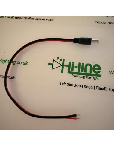 18 AWG male DC plug lead, 30 cm, with bare tinned ends