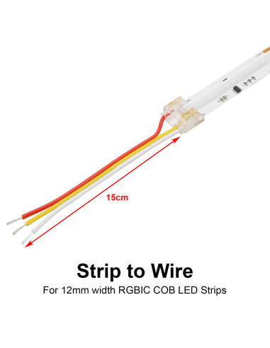 12mm 3-Pin Addressable COB Strip to Bare Wires 15cm