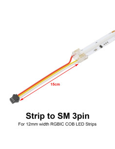 12mm 3-Pin Addressable COB Strip to 3-Pin SM Plug 15cm