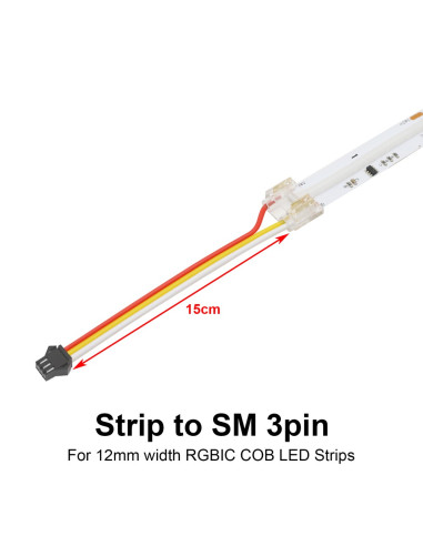 12mm 3-Pin Addressable COB Strip to 3-Pin SM Plug 15cm