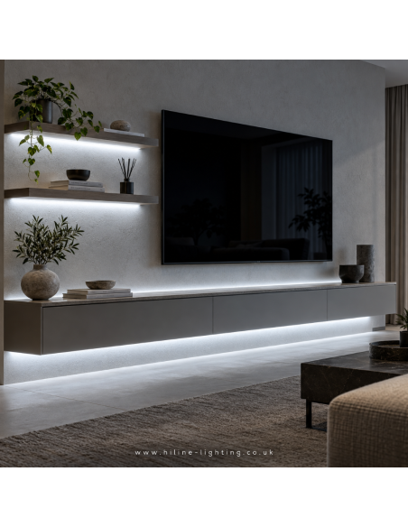 6000K Kaltweiß COB LED Streifen unter Fernseher und Regalen