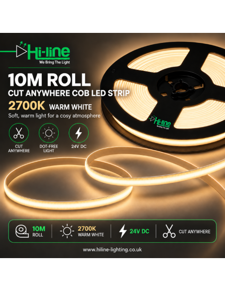 10m cut anywhere COB LED strip 2700K warm white 24V reel