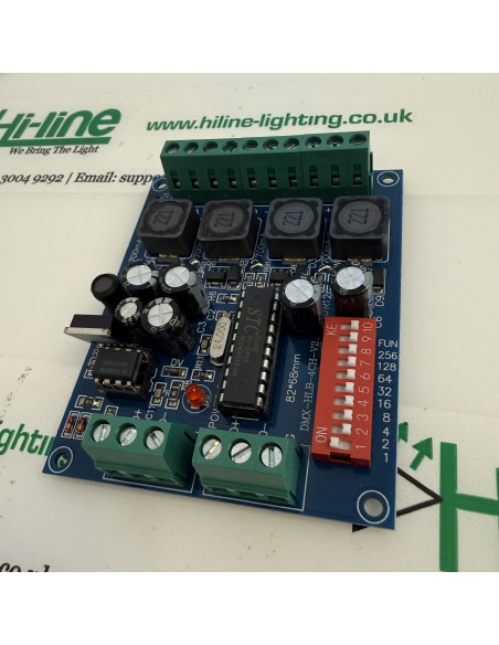 DIP address switches on the 700mA DMX512 decoder board