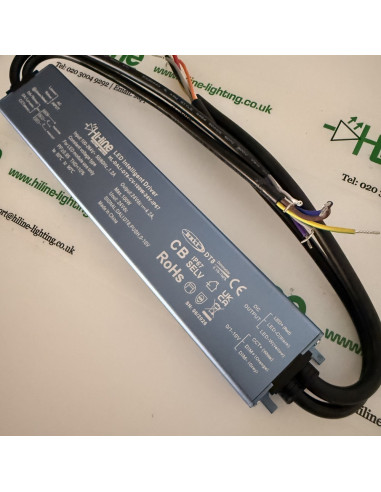 Output gland of the IP67 housing, with the LED cores and the 0–10 V cores leaving the driver.