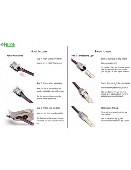 Strip to wire connector for IP65 LED tape RGB colour 10mm (pack of 5)