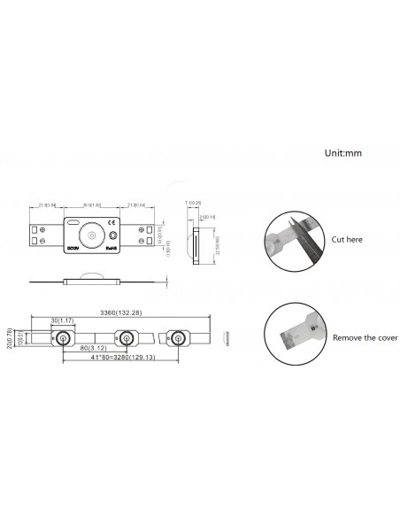 LED backlight module tape 12V 0.72W 55Lm white 7000K 170° IP65