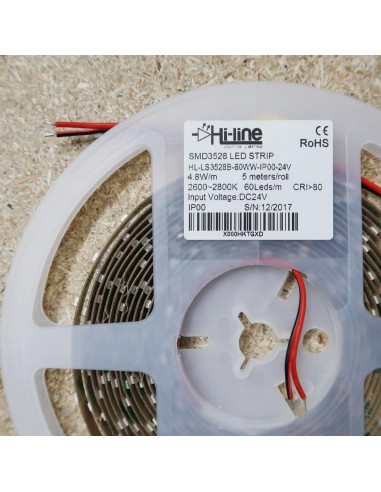Warm White LED Strip SMD2835 IP65, 14.4W / 60 LEDS per meter, 5 meters roll 