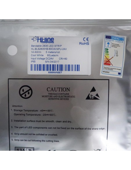 Hochbiegsamer Kaltweißer LED-Streifen 24V-14,4W/m IP65-PU CRI80 SMD2835