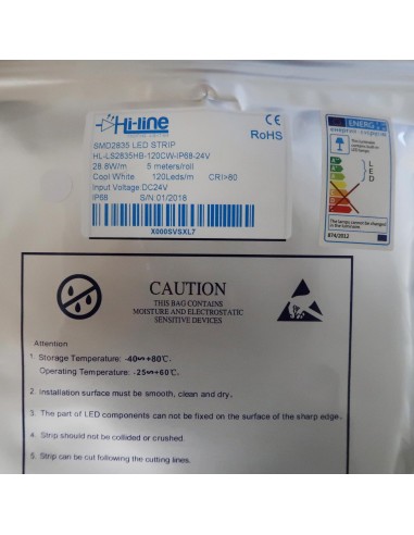 IP68 Cool White LED Strip 24V 28.8W/m CRI80 SMD2835