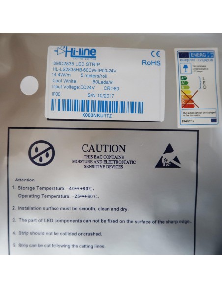 Kaltweißer LED-Streifen 24V-14,4W/m- IP00-CRI80-SMD2835