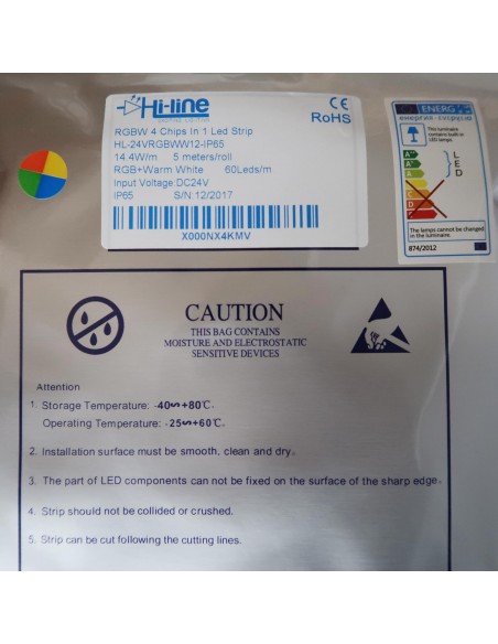 14,4W/m 24V RGB+WW IP65-PU CRI80 LED-Streifen 12mm/2oz PCB 5m Rolle