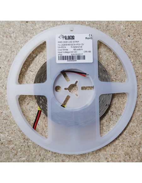 12V Kaltweißer LED Streifen 14.4W/m IP00 CRI80 SMD2835