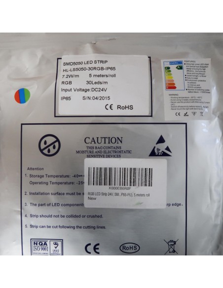 Waterproof RGB LED Strip 24V, 7.2W per meter