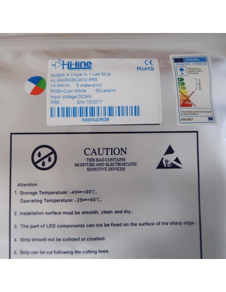 RGBW LED Strip (RGB+CW) 24V-14.4W/m- IP65-CRI80-12mm/2oz PCB-5m Roll