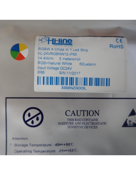 RGBW LED Strip (RGB+NW) 24V-14.4W/m- IP65-CRI80-12mm/2oz PCB-5m Roll