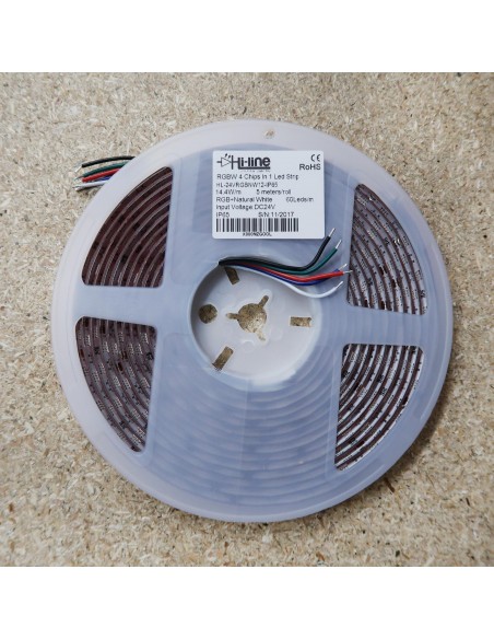 RGBW LED-Streifen (RGB+NW) 24V-14,4W/m- IP65-CRI80-SMD5050-5m Rolle