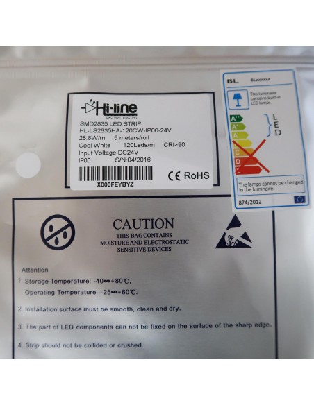 Warm White LED Strip SMD2835 IP65, 14.4W / 60 LEDS per meter, 5 meters roll 