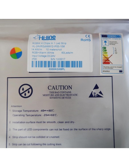 14,4W/m 24V RGB+WW IP00 CRI80 LED-Streifen SMD5050 10m Rolle