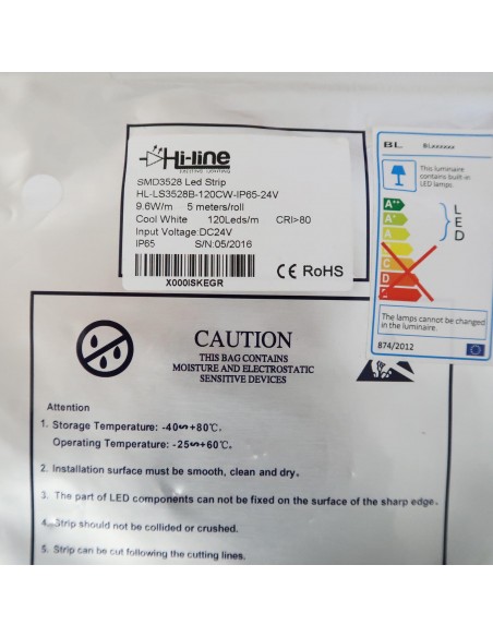 9.6W Cool White LED Strip 120 LEDs IP65 CRI80 6500K