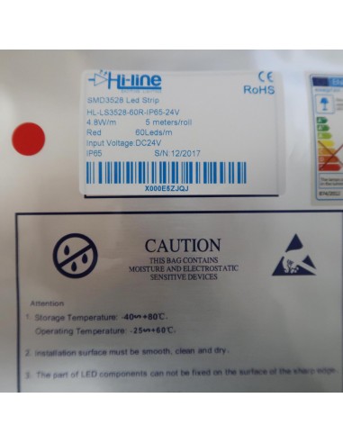 Red IP20 LED strip, 3528-SMD, 60LEDs/m, 4.8W/m, 24V DC, 5 meters roll